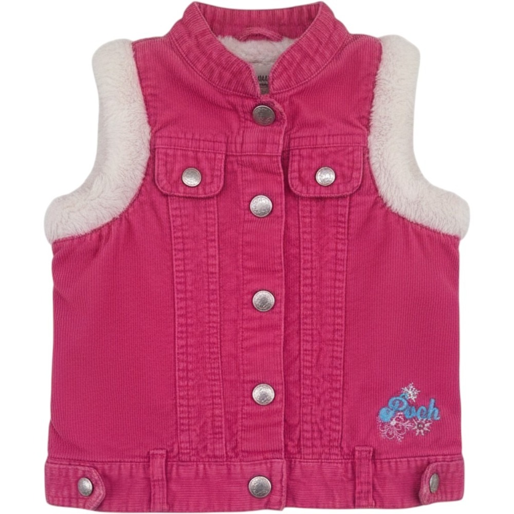 Disney Winnie the Pooh Corduroy Vest Toddler 2T Pink Faux Fur Trim Snowflake